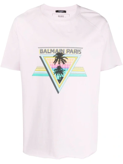 Balmain Tropical Logo Print T-shirt In Pink