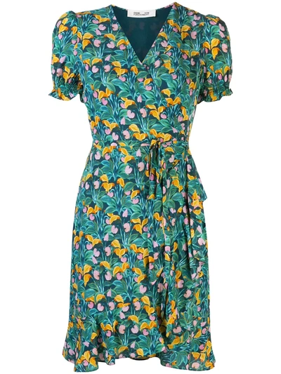 Diane Von Furstenberg Emilia Floral-print Crepe Midi Wrap Dress In Green
