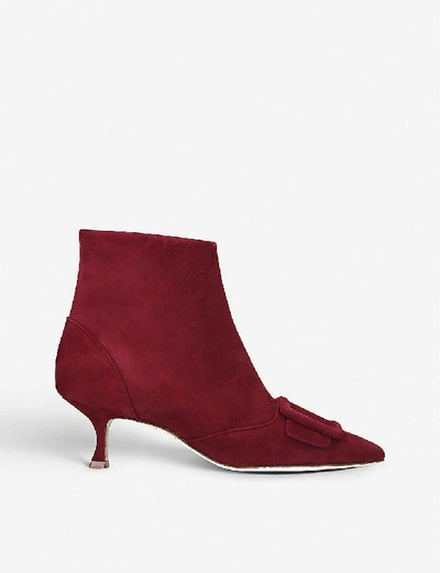 Manolo Blahnik Baylow Suede Heeled Ankle Boots In Wine