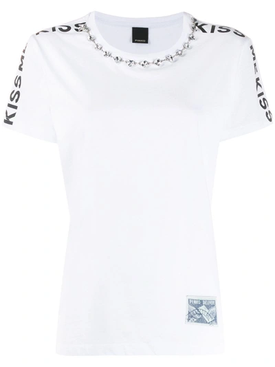 Pinko Manju Crystal-embellished Cotton-jersey T-shirt In White