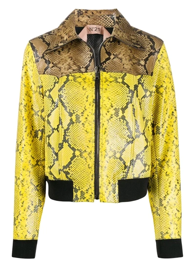 N°21 Snakeskin Print Leather Jacket In Yellow