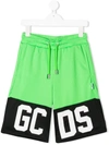 Gcds Kids' Logo Drawstring Shorts In Green