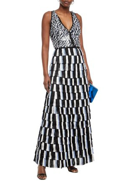 Missoni Tiered Sequined Silk-chiffon And Fringed Crochet-knit Maxi Dress In Black