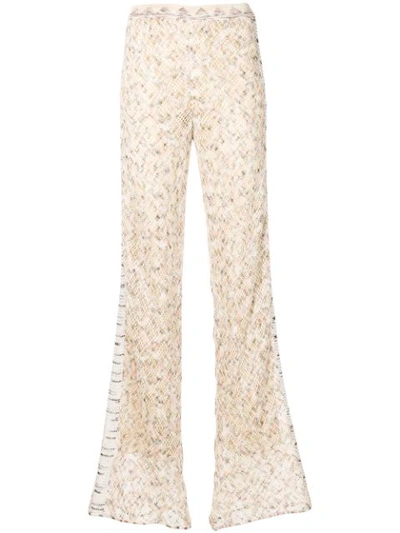 Missoni Sequined Open-knit Flared Pants In Neutrals
