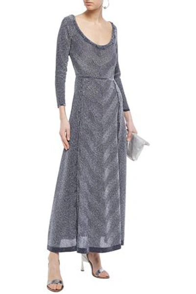 Missoni Ruffle-trimmed Metallic Crochet-knit Maxi Dress In Storm Blue