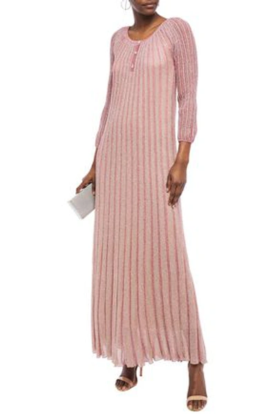 Missoni Metallic Striped Crochet-knit Maxi Dress In Pink