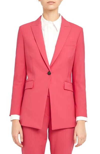 Theory Etiennette One-button Good Wool Suiting Jacket In Watermelon