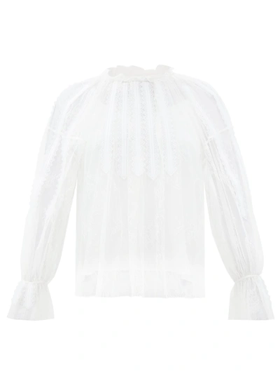 Chloé Chantilly Lace Frilled Blouse In White