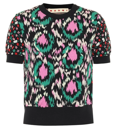 Marni Floral Jacquard High-neck Short-sleeve Sweater In Multicoloured