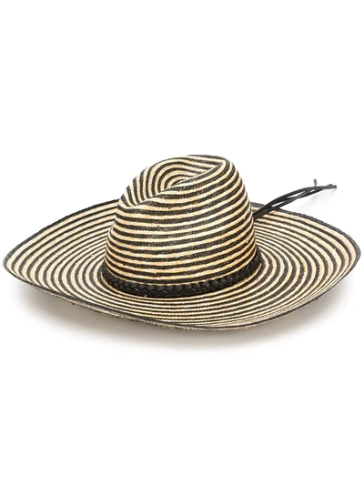 Saint Laurent Two-tone Straw Large Brim Hat In Multi