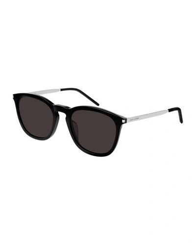 Saint Laurent Men's Square Acetate/metal Sunglasses In Black