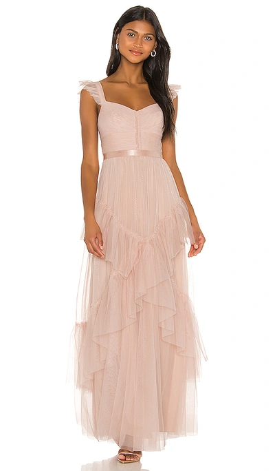 Bcbgmaxazria Tiered Ruffle Gown In Bare Pink