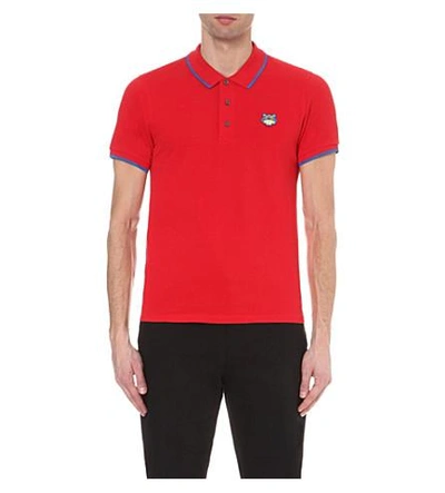 Kenzo Tiger-embroidered Cotton-piqué Polo Shirt In Medium Red
