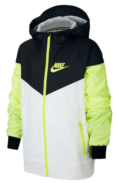 Nike Kids' Windrunner Water Resistant Hooded Jacket In White/ Black/ Volt