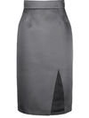 Miu Miu Front Slit Silk Pencil Skirt In Green