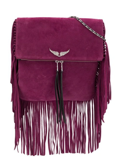 Zadig & Voltaire Rockson Large Fringed Suede Clutch In Purple