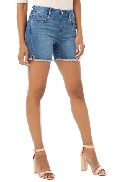 Liverpool Gia Glider Fray Hem Pull-on Denim Shorts In Cornelia