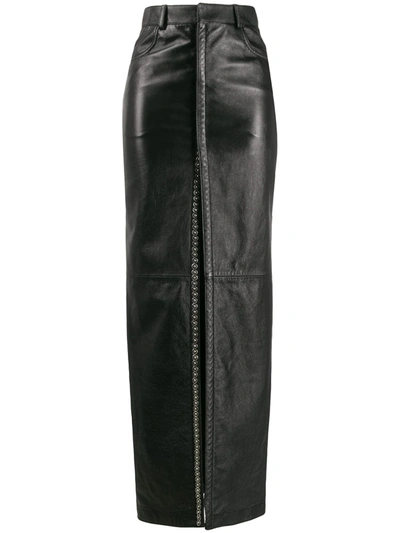 Saint Laurent Embellished Leather Maxi Skirt In Black