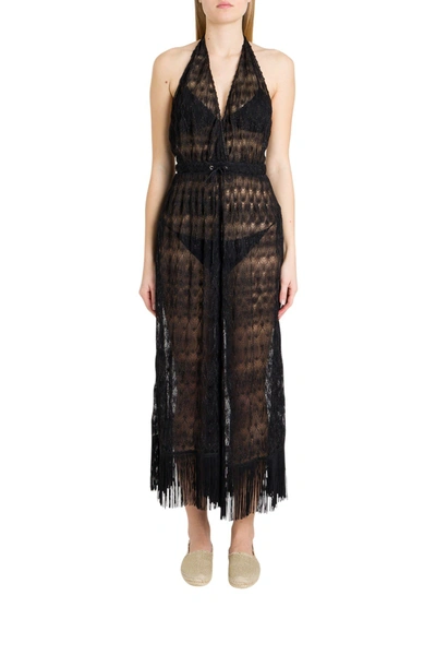Missoni Knitted One-piece Jumsuit With Fringe In Black