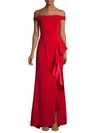 Carmen Marc Valvo Infusion Off-the-shoulder Ruffle Trumpet Gown In Red