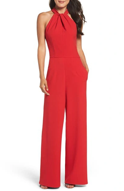 Julia Jordan Knot Neck Sleeveless Crepe Jumpsuit In Red