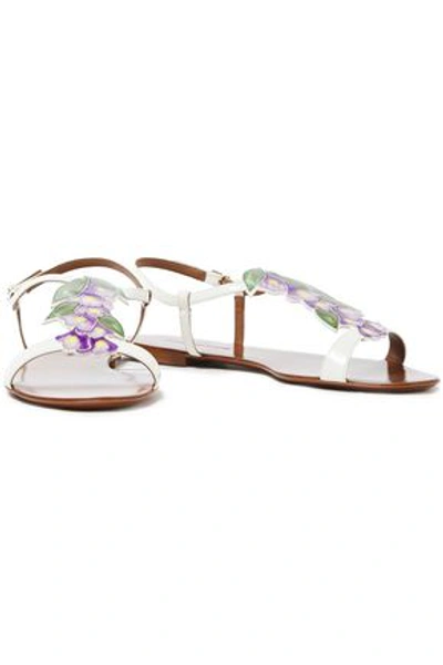 Dolce & Gabbana Printed Patent-leather Sandals In White