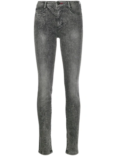 Philipp Plein High-waisted Cotton Jeggings In Grey