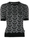 Philipp Plein All Over Logo Knit Top In Black