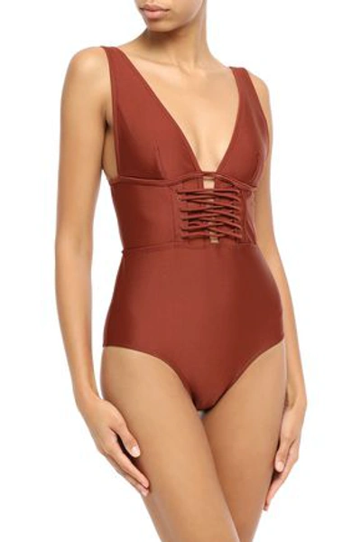 Zimmermann Lace-up Swimsuit In Brown