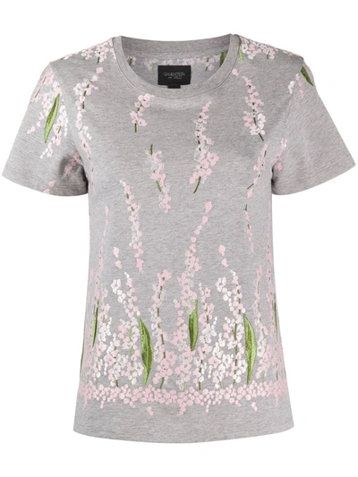 Giambattista Valli Floral Embroidered Cotton T-shirt In Grey