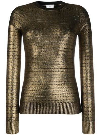 Saint Laurent Metallic-effect Knitted Jumper In Gold