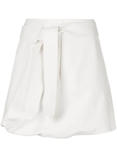 Ferragamo Belted Puffball Mini Skirt In White