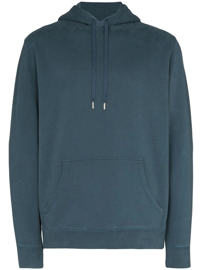Sunspel Loopback Cotton Overhead Hoodie In Blue