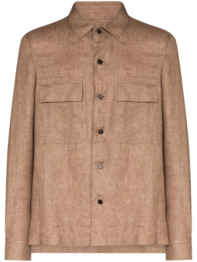 Ermenegildo Zegna Flap Pocket Shirt In Brown