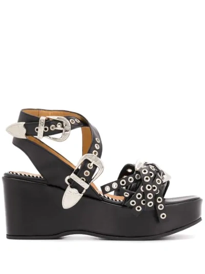 Toga Open Toe Wedge Sandals In Black