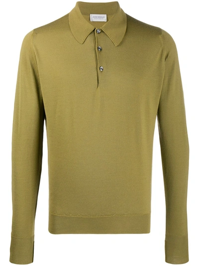 John Smedley Long-sleeved Knitted Polo Shirt In Green