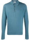 John Smedley Long-sleeved Knitted Polo Shirt In Blue