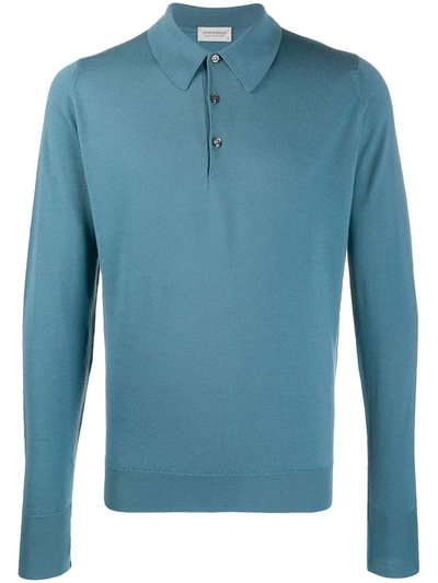 John Smedley Long-sleeved Knitted Polo Shirt In Blue