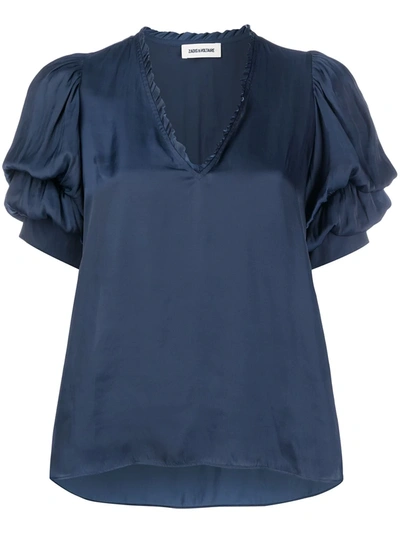 Zadig & Voltaire V-neck Loose Fit Top In Blue