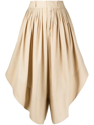 Chloé Pleated Asymmetric Skorts In Neutrals