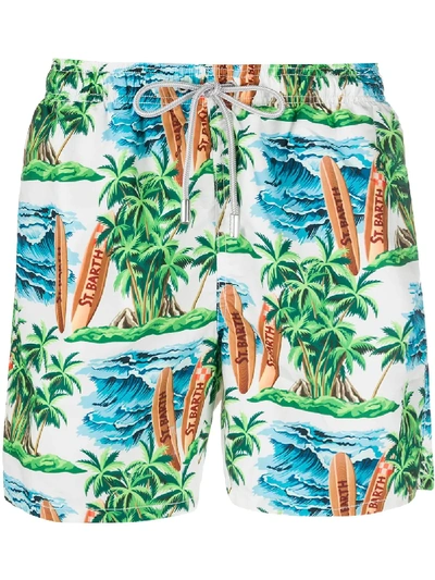 Mc2 Saint Barth Beach Print Swim Shorts In White