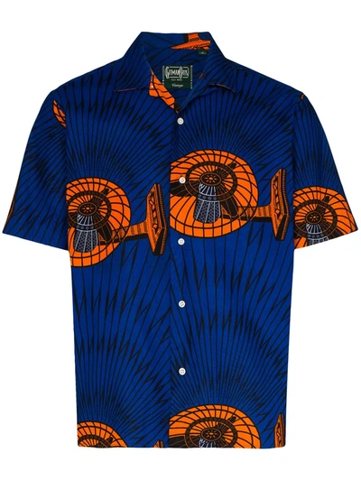 Gitman Vintage Met's Fan Camp Collar Short Sleeve Shirt In Blue