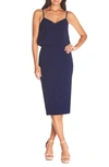 Dress The Population Alondra Blouson Sheath Dress In Midnight Blue
