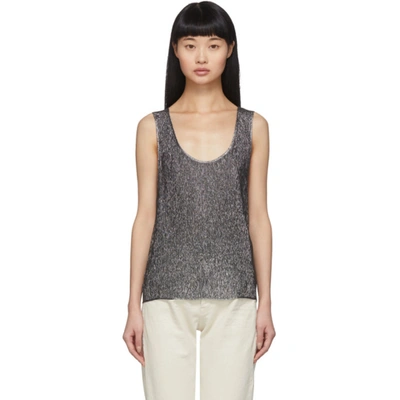 Saint Laurent Silver Lamé Jersey Tank Top In Noir