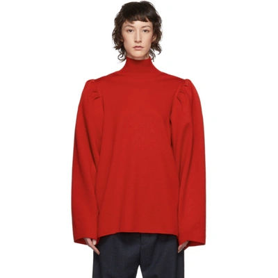 Balenciaga Puffed-shoulder High-neck Wool-blend Jumper In 6400 Red