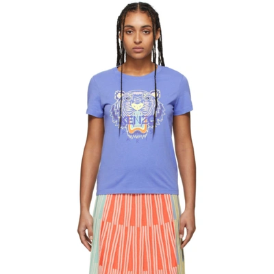 Kenzo Tiger-embroidered Logo T-shirt In 66 Wisteria