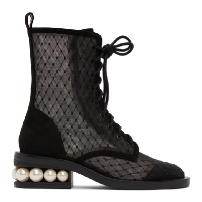 Nicholas Kirkwood Casati Pearl-embellished Mesh Boots In N99 Black