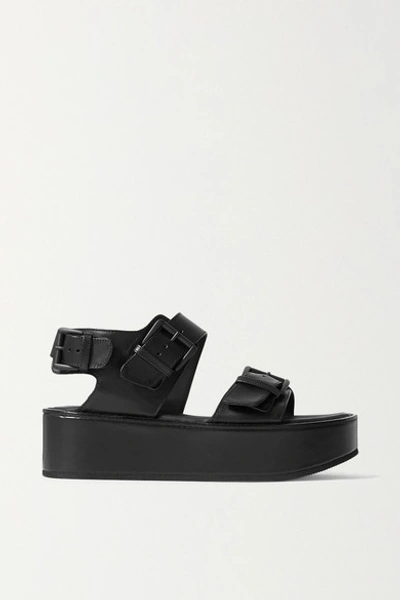 Ann Demeulemeester Buckled Patent-leather Flatform Sandals In Black