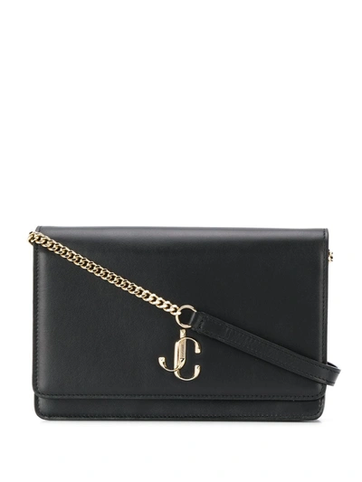 Jimmy Choo Palace Croc Embossed Leather Crossbody In Black