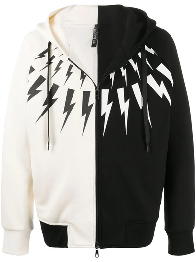 Neil Barrett Half Fair-isle Thunderbolt Lightweight Hoodie In Black